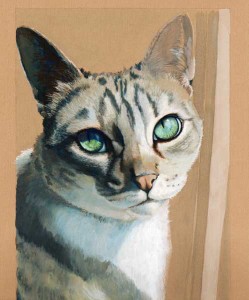 Coco cat portrait, gouache on mat board